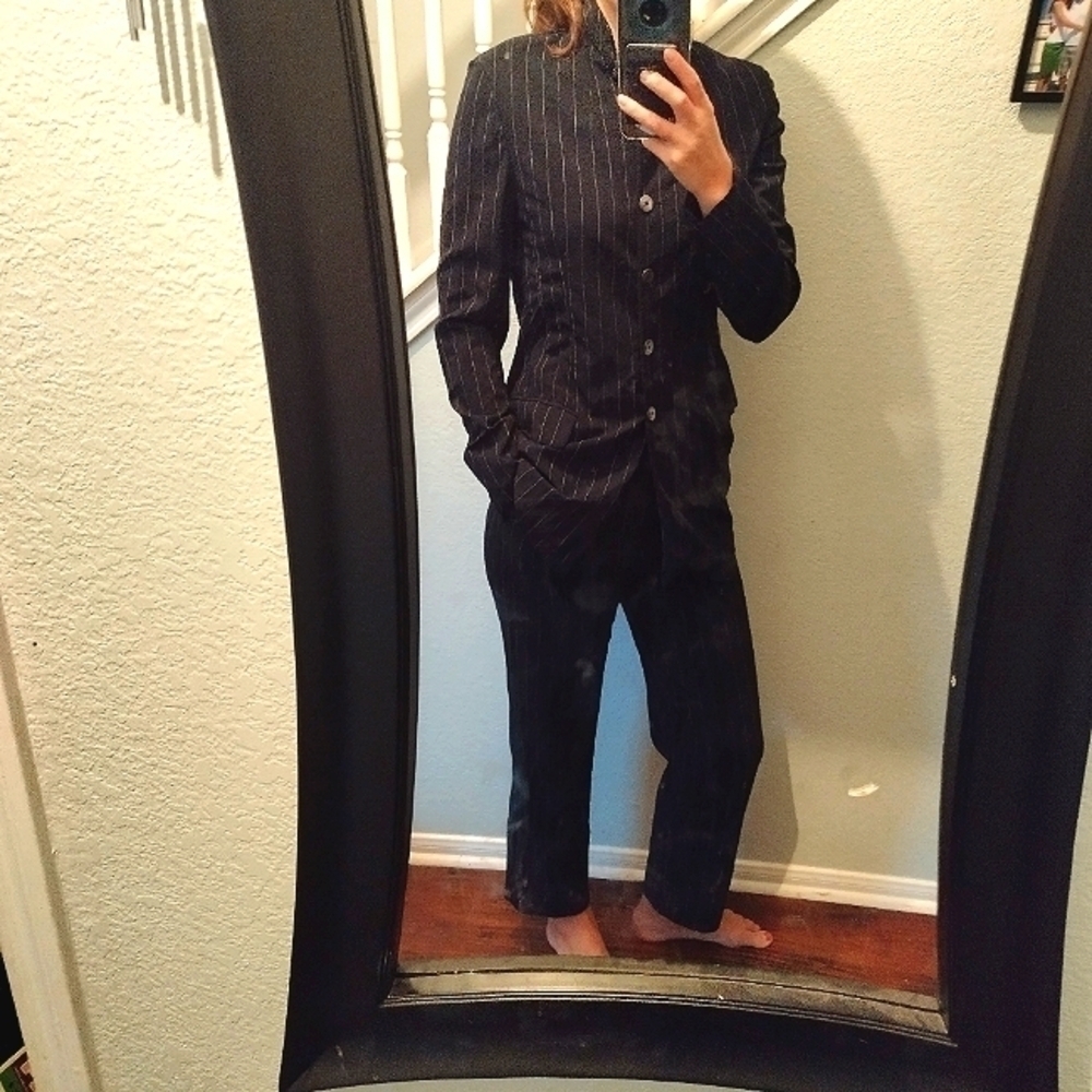 MaxMara pinstripe wool blend pant suit women's Sz 8
